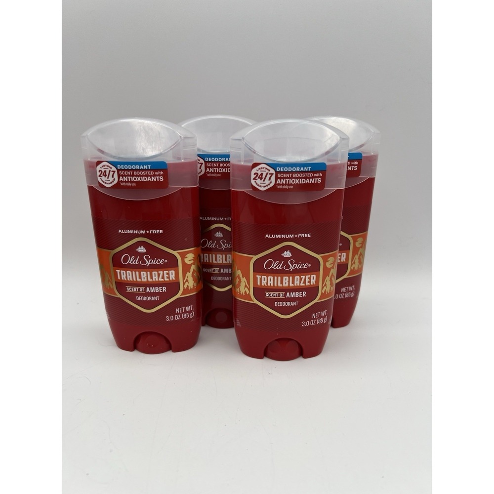 Lot of 4 Old Spice Trailblazer Scent of Amber 3 oz Aluminum Free Deodorant NEW